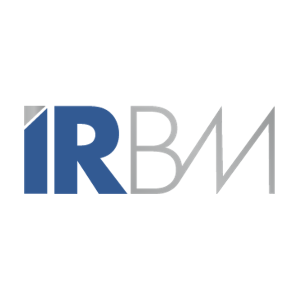 Logo IRBM con lettere blu e grigie
