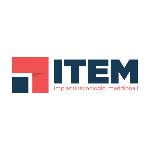 Logo ITEM con simbolo rosso e blu e scritta Impianti Tecnologici Meridionali